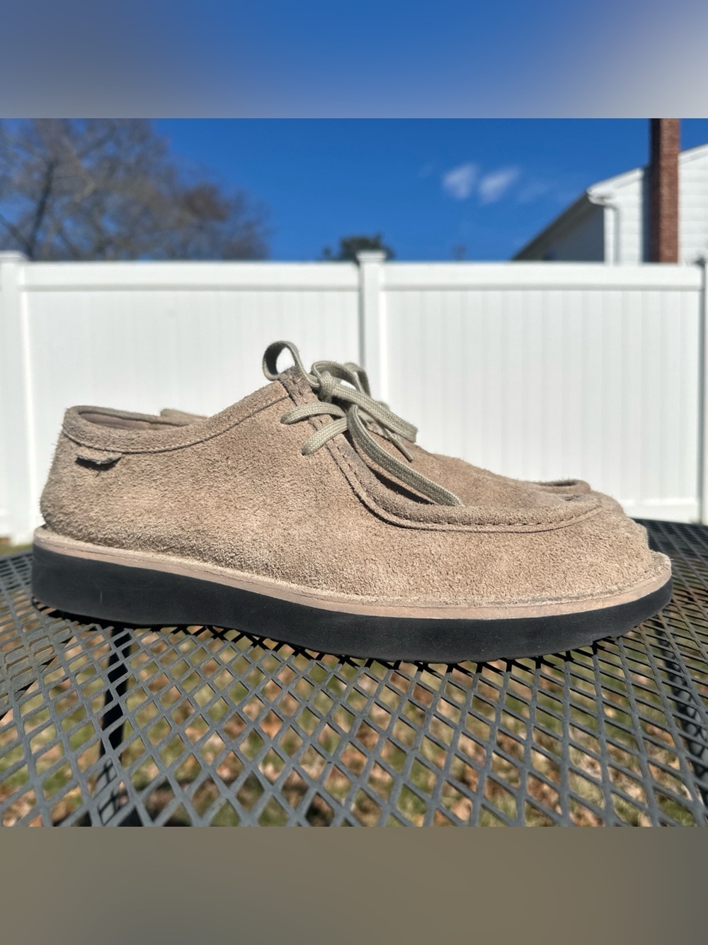 Loewe Faro Lace Up Derby Moc-Toe Sand Suede  Calfskin Shoe Made In Italy Sz 46